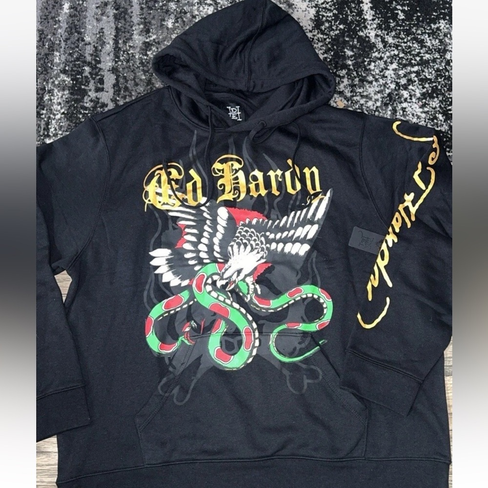 Ed Hardy Black Graphic Hoodie Mens 2x